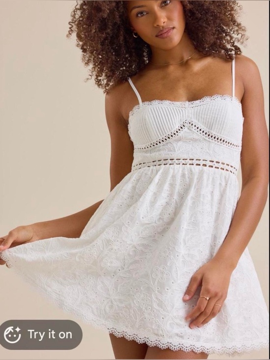 Altar'd State Dresses & Skirts - White Eyelet Lace Spaghetti Strap Mini Dress